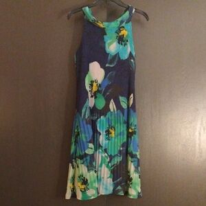 Vintage Pleated Chic Floral Sleeveless Dress